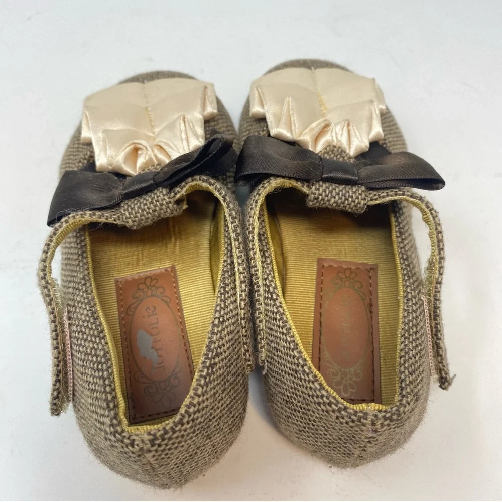Joyfolie Harlow Mary Jane Shoes Brown Tweed Cream Ruffle